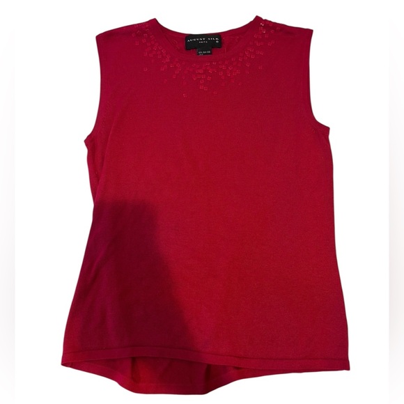 Y2K August Silk Red Sequin 100% Silk Tank Top vintage holiday festive retro 80s - Picture 3 of 9